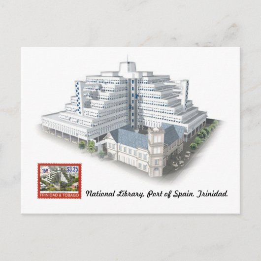 Nationalbibliothek, Hafen von Spanien, Trinidad Po Postkarte (Vorderseite)