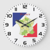 Nationale Farben und Landkarte Frankreichs Große Wanduhr (Vorderseite)