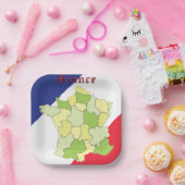 Nationale Farben und Landkarte Frankreichs Pappteller (Party)