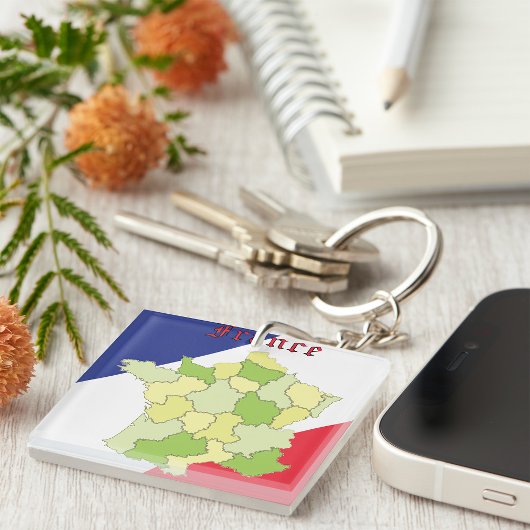 Nationale Farben und Landkarte Frankreichs Schlüsselanhänger