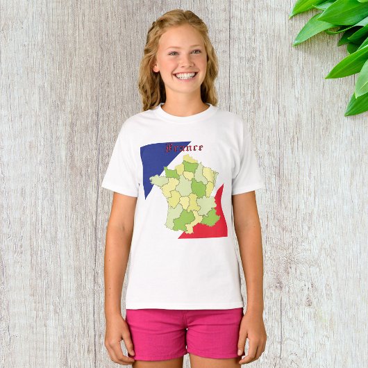 Nationale Farben und Landkarte Frankreichs T-Shirt