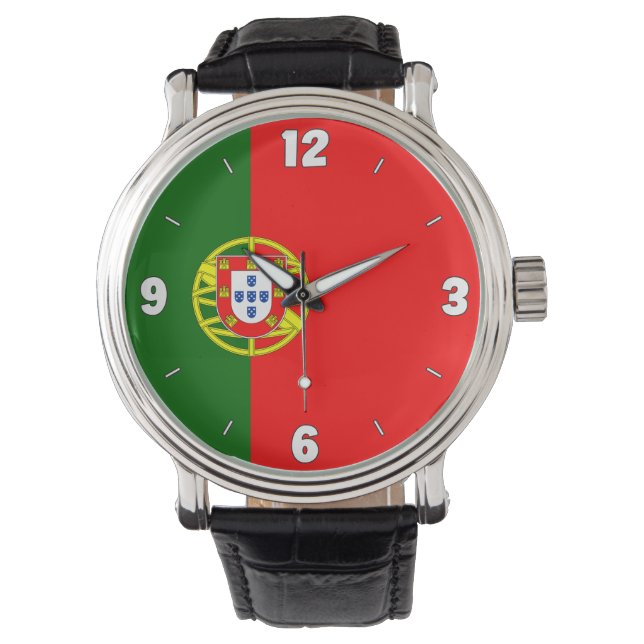 Nationale Flagge Portugals Elegant Patriotic Armbanduhr (Vorderseite)