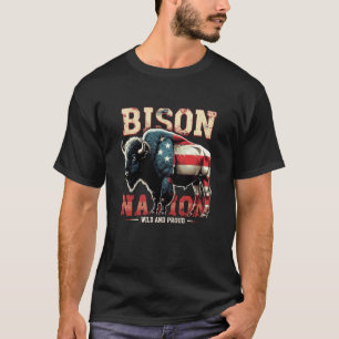 Nationaler Bison-Tag Wild und Stolz USA-Flagge Büf T-Shirt