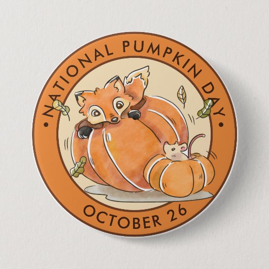 Nationaler Kürbistag, Wasserfarbenfox, Maus Button (Vorderseite)