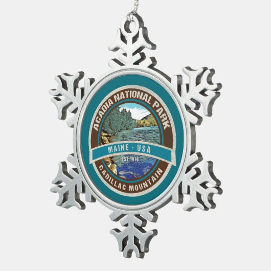 NATIONALER PARK CADILLAC BERGE FERIENWOHNUNG SCHNEEFLOCKEN Zinn-Ornament (Rechts)