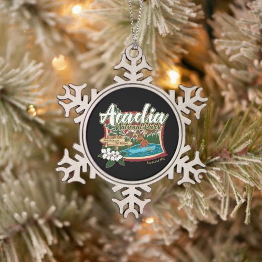 NATIONALER PARKPLATZ VON ACADIA IM KANOER URLAUB SCHNEEFLOCKEN Zinn-Ornament (Baum)