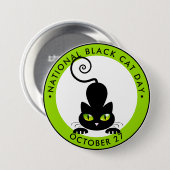 Nationaler Schwarzkatzentag, grüne Augen Cartoon Button (Vorne & Hinten)