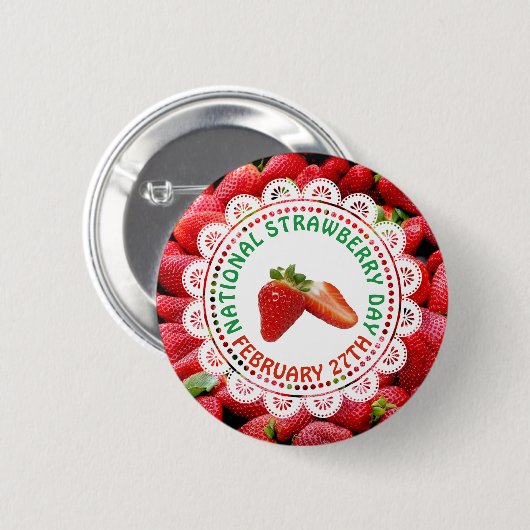 Nationaler Strawberry Day 27. Februar Button (Vorne & Hinten)