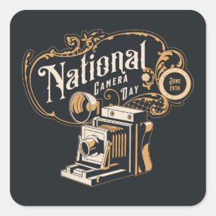 Nationaler Tag der Kamera, Vintage-Kamera Quadratischer Aufkleber