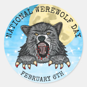 Nationaler Werwolf-Tag 6. Februar Runder Aufkleber
