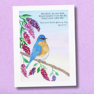 Nationales Haiku-Wasserfarben Blau-Vogel In Fliede Karte