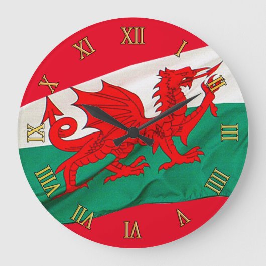 Nationalflagge Wales, Patriotischer Roter Drache Große Wanduhr (Vorderseite)