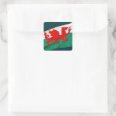 Nationalflagge Wales, Patriotischer Roter Drache Quadratischer Aufkleber (Tasche)