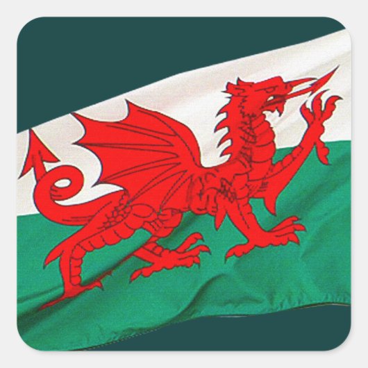 Nationalflagge Wales, Patriotischer Roter Drache Quadratischer Aufkleber (Vorderseite)