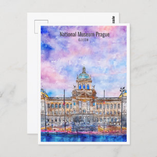 Nationalmuseum Prag - Platz Wasserfarben Postkarte
