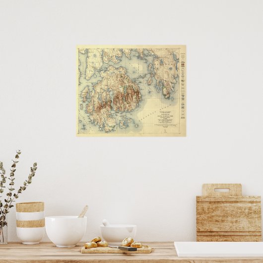 Nationalpark Acadia Topographische Panoramakarte Poster (Küche)