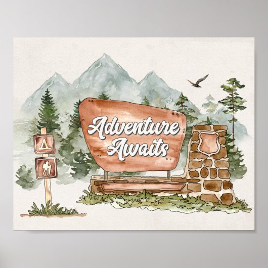 Nationalpark Adventure Awaits-Zeichen Poster (Vorne)