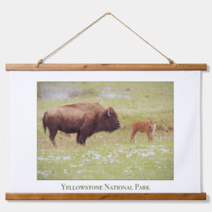 Nationalpark Bison und Calf Yellowstone Wandteppich Mit Holzrahmen