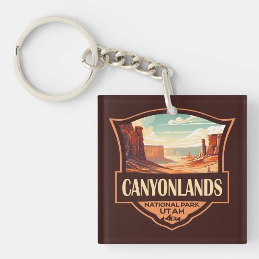 Nationalpark Canyonlands Illustration Retro Schlüsselanhänger (Vorderseite)