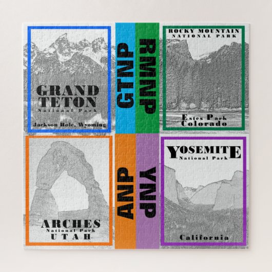 Nationalpark Collage - RMNP - YNP - ANP - GTNP Puzzle (Vertikal)