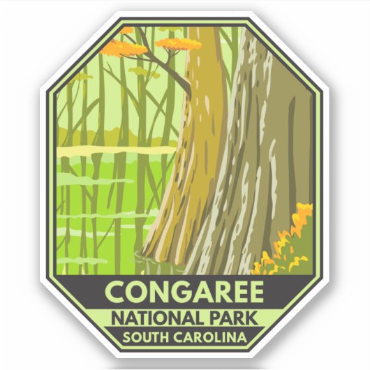 Nationalpark Congaree Süd Carolina Retro Aufkleber (Vorderseite)