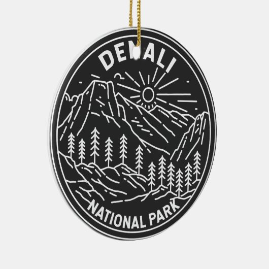 Nationalpark Denali Alaska Mount Hunter Monoline Keramik Ornament (Rechts)