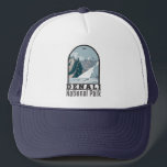 Nationalpark Denali Alaska Mount Hunter Vintag Truckerkappe<br><div class="desc">Denali Vektorgrafik Design. Der Park hat Terrain von Tundra,  Fichtenwald und Gletscher,  der Park ist Zuhause für Wildtiere inklusive Grizzlybären,  Wölfe,  Elche,  Karibu und Dall Schafe.</div>