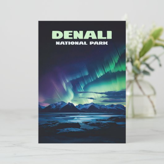 Nationalpark Denali Alaska Nord Lights Retro (Stehend Vorderseite)