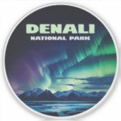 Nationalpark Denali Alaska Nord Lights Retro Aufkleber (Vorderseite)