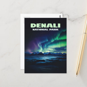 Nationalpark Denali Alaska Nord Lights Retro Postkarte