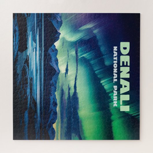 Nationalpark Denali Alaska Nord Lights Retro Puzzle (Horizontal)
