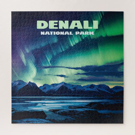 Nationalpark Denali Alaska Nord Lights Retro Puzzle (Vertikal)