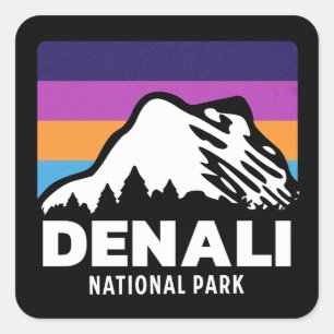 Nationalpark Denali Alaska Retro Vintages Geschenk Quadratischer Aufkleber
