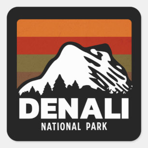 Nationalpark Denali Alaska Retro Vintages Geschenk Quadratischer Aufkleber