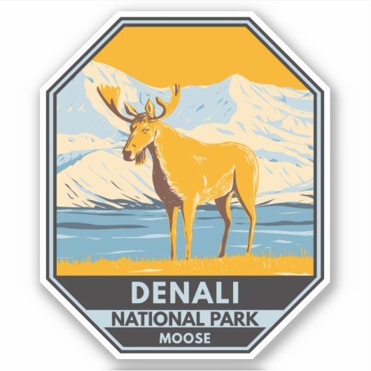 Nationalpark Denali Alaska Vintag Aufkleber (Vorderseite)