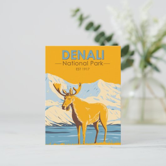 Nationalpark Denali Alaska Vintag Postkarte (Stehend Vorderseite)