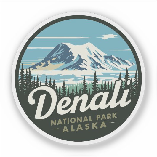 Nationalpark Denali Alaska Vintage Reise Aufkleber (Vorderseite)