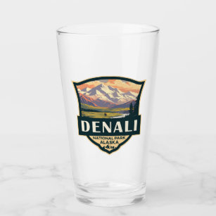 Nationalpark Denali Illustration Travel Vintag Glas