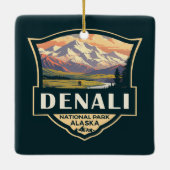 Nationalpark Denali Illustration Travel Vintag Keramikornament (Rückseite)