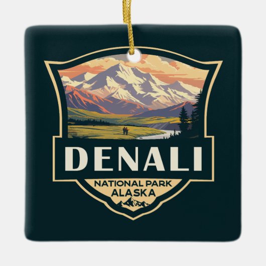 Nationalpark Denali Illustration Travel Vintag Keramikornament (Vorderseite)