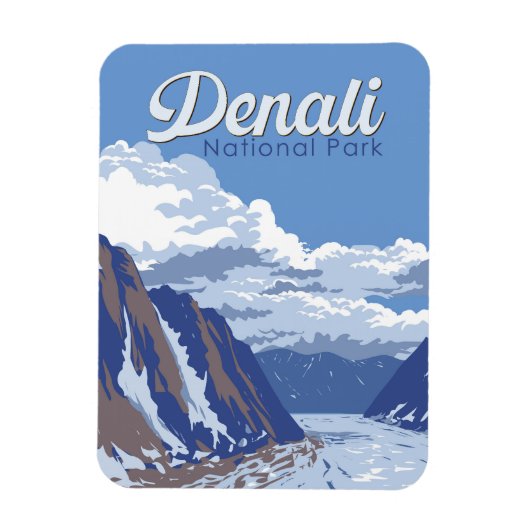 Nationalpark Denali Illustration Travel Vintag Magnet (Vertikal)