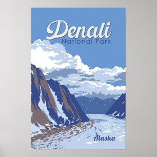 Nationalpark Denali Illustration Travel Vintag Poster