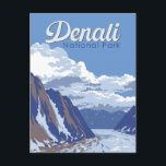 Nationalpark Denali Illustration Travel Vintag Postkarte<br><div class="desc">Denali Vektorgrafik Design. Der Park hat Terrain von Tundra,  Fichtenwald und Gletscher,  der Park ist Zuhause für Wildtiere inklusive Grizzlybären,  Wölfe,  Elche,  Karibu und Dall Schafe.</div>