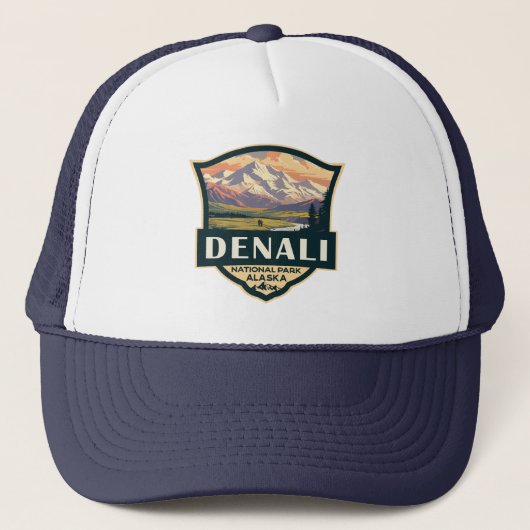 Nationalpark Denali Illustration Travel Vintag Truckerkappe (Vorderseite)