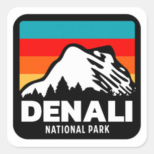 Nationalpark Denali Retro Wandern Camping Geschenk Quadratischer Aufkleber