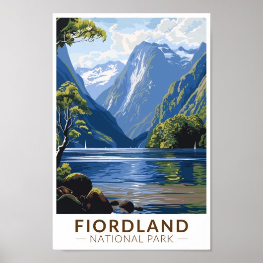 Nationalpark Fiordland Vintag Poster (Vorne)