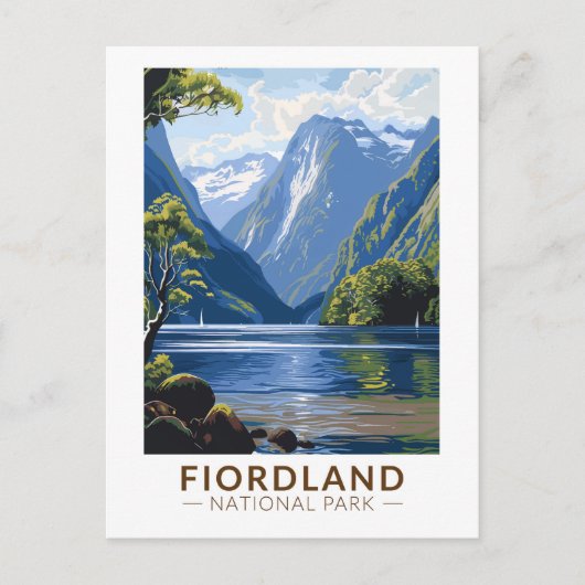 Nationalpark Fiordland Vintag Postkarte (Vorderseite)