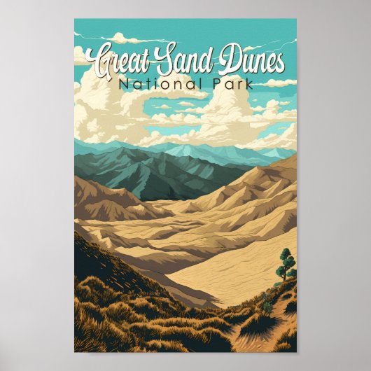 Nationalpark Great Sand Dunes - Illustration Retro Poster (Vorne)