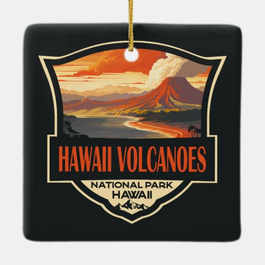 Nationalpark Hawaii Illustration Travel Keramikornament (Rückseite)