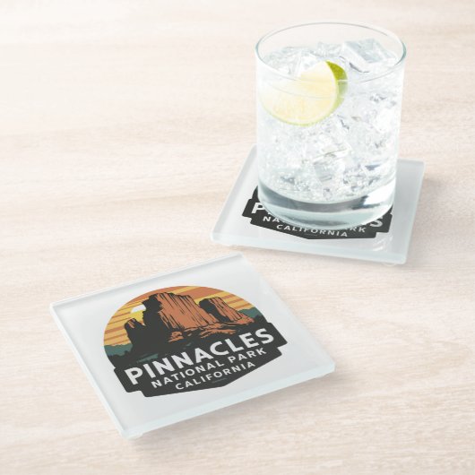 Nationalpark Pinnacles Emblem Glasuntersetzer (Schrägansicht)